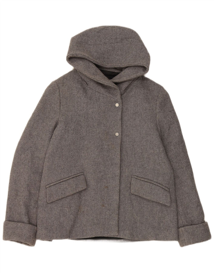Zara Womens Hooded Bomber Jacket UK 14 Medium Grey Wool