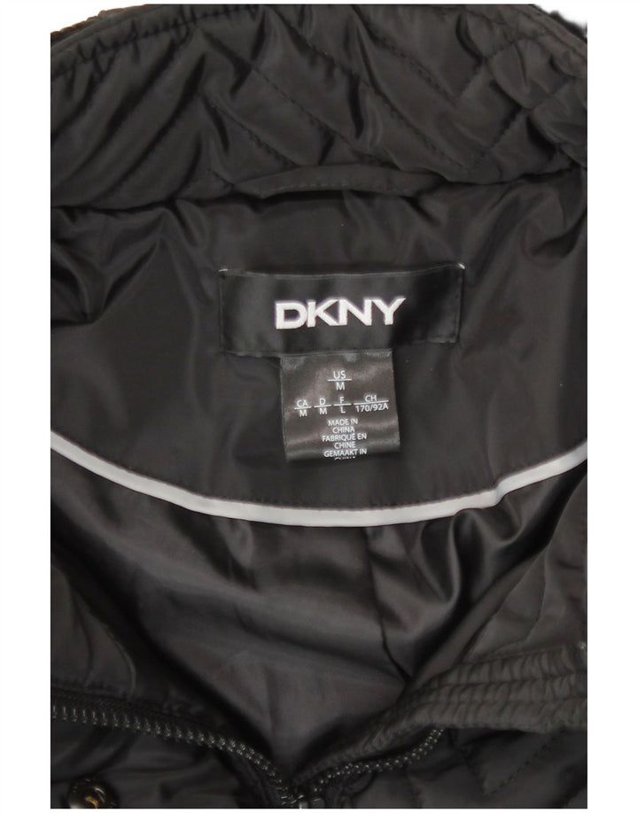 Dkny Womens Hooded Windbreaker Coat UK 12 Medium Black Chevron