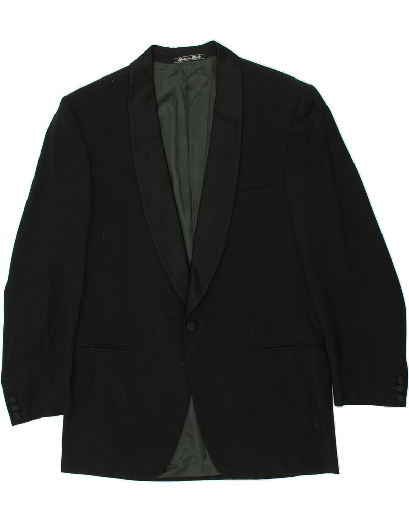 LUIGI BOTTO Mens 1 Button Blazer Jacket IT 48 Medium Black Virgin Wool | Vintage Luigi Botto | Thrift | Second-Hand Luigi Botto | Used Clothing | Messina Hembry 