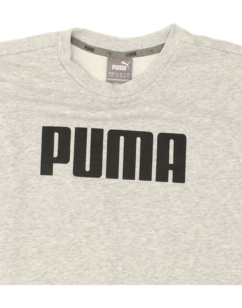 PUMA Womens Oversized Graphic Sweatshirt Jumper UK 10 Small Grey Vintage Puma and Second-Hand Puma from Messina Hembry 