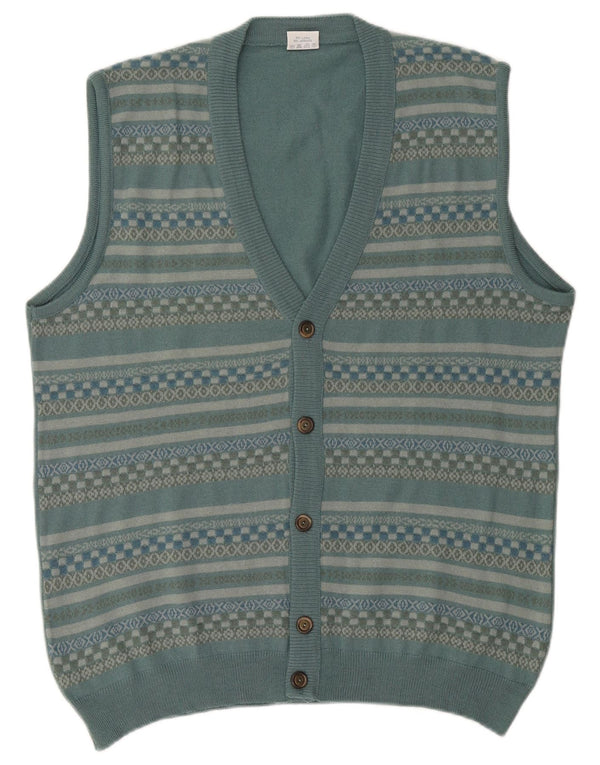 Bernardini Mens Sleeveless Cardigan Sweater XL Blue Geometric Wool