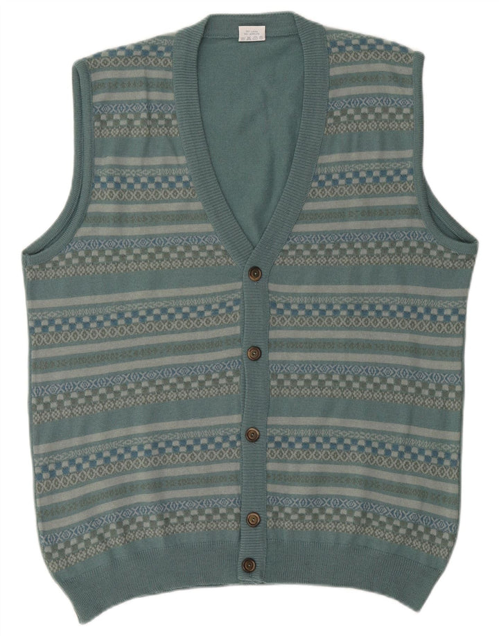 Bernardini Mens Sleeveless Cardigan Sweater XL Blue Geometric Wool