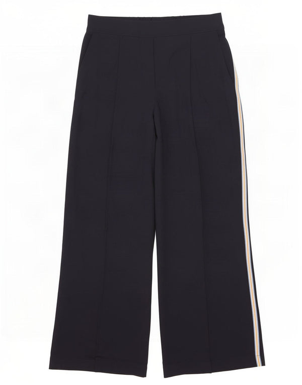 Zara Womens High Waist Wide Leg Trousers Large W33 L30 Navy Blue Striped