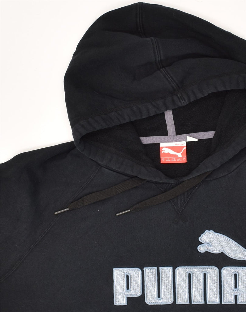 PUMA Mens Graphic Hoodie Jumper Large Black Cotton | Vintage Puma | Thrift | Second-Hand Puma | Used Clothing | Messina Hembry 