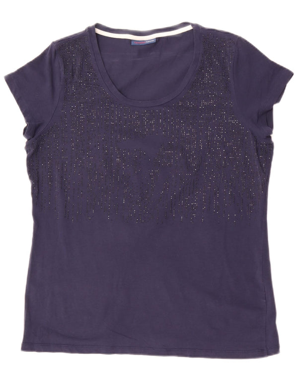Trussardi Jeans Womens T-Shirt Top UK 14 Medium Navy Blue