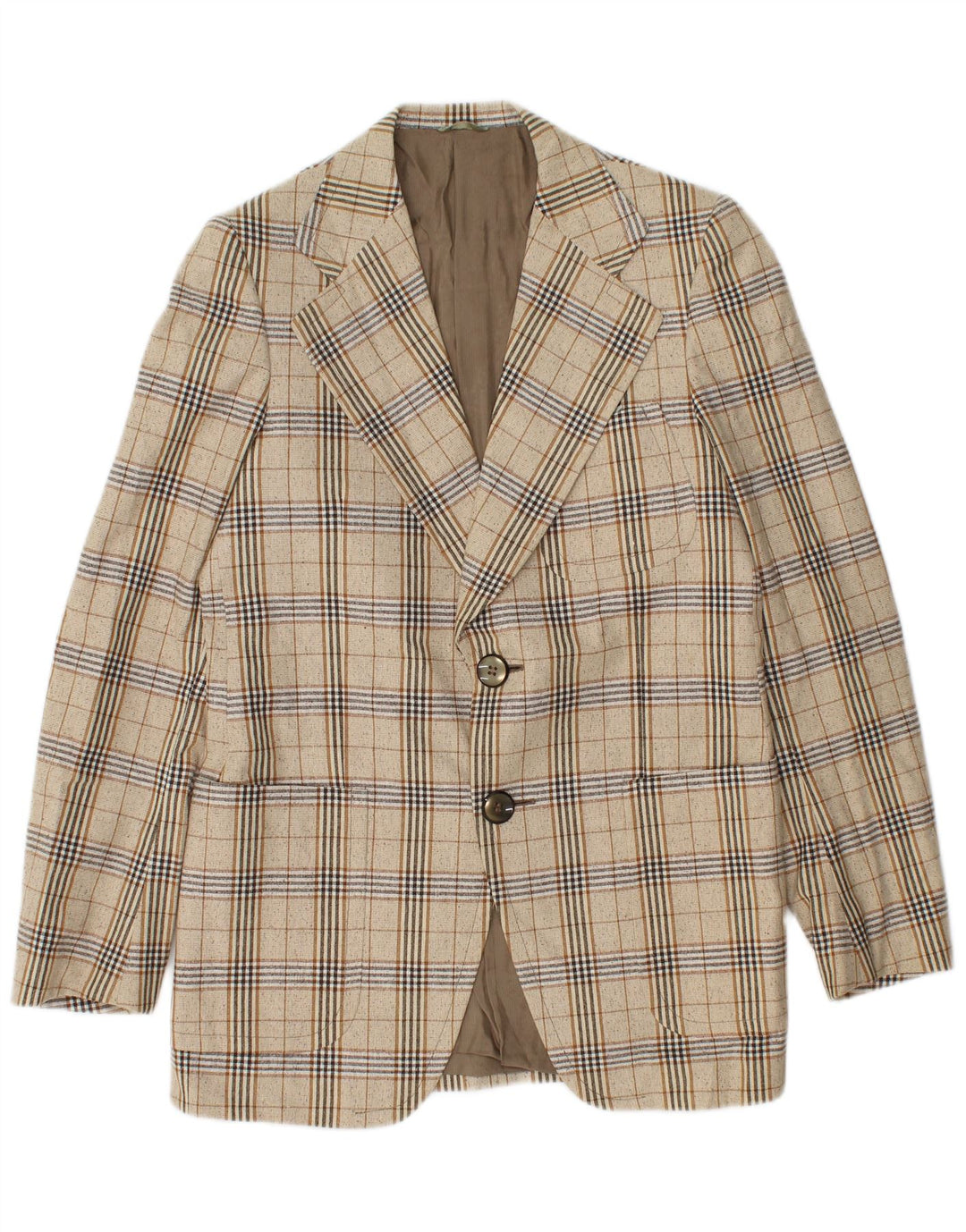 Vintage Mens 2 Button Blazer Jacket IT 46 Small Beige Plaid