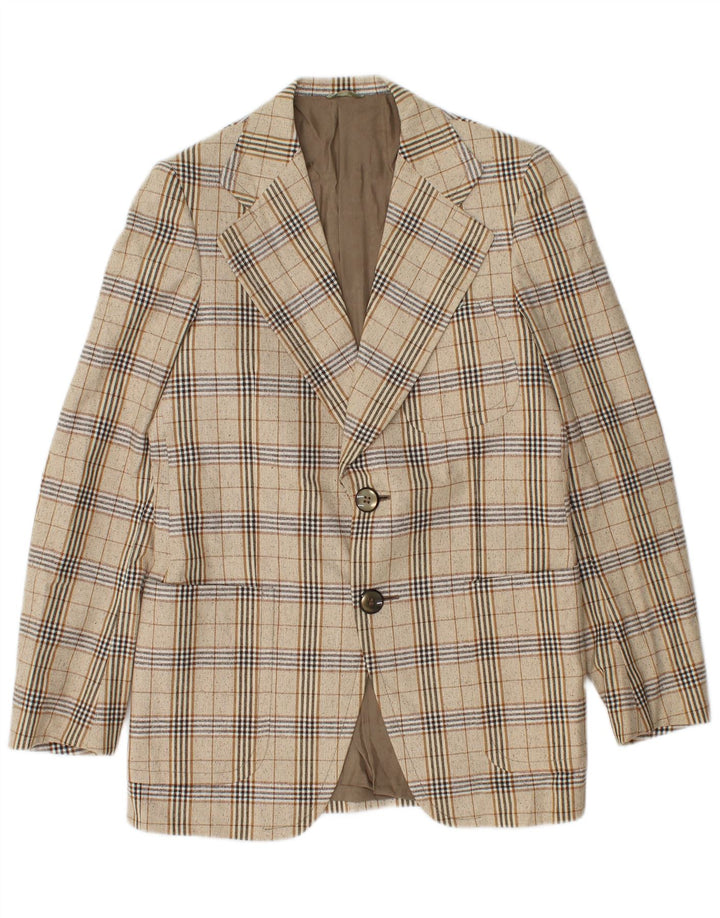 Vintage Mens 2 Button Blazer Jacket IT 46 Small Beige Plaid