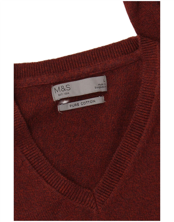 Marks & Spencer Mens V-Neck Jumper Sweater Large Red Flecked Cotton