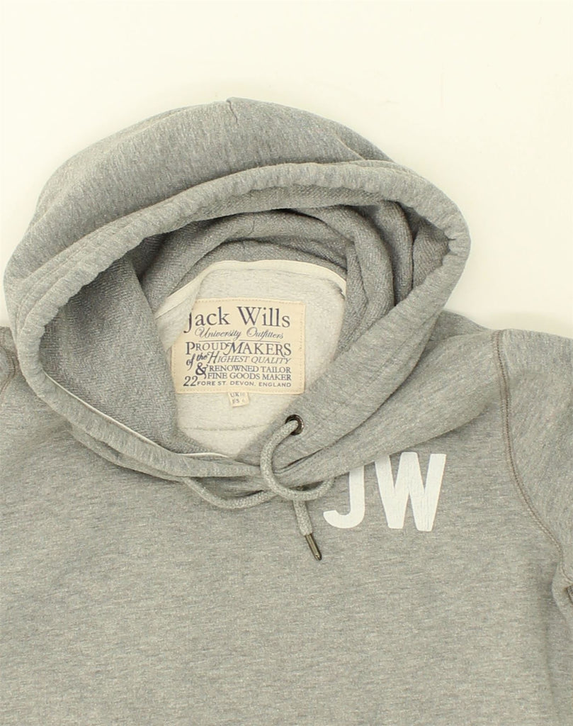 JACK WILLS Womens Graphic Hoodie Jumper UK 10 Small Grey Polyester | Vintage Jack Wills | Thrift | Second-Hand Jack Wills | Used Clothing | Messina Hembry 