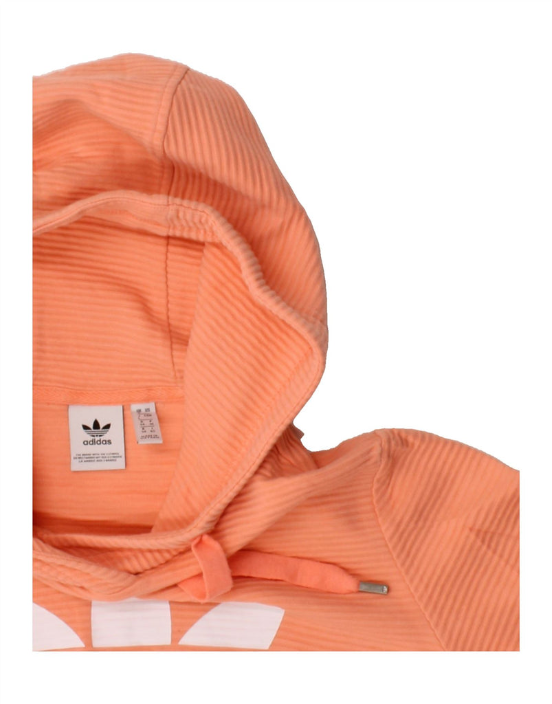 ADIDAS Womens Oversized Crop Hoodie Jumper UK 8 Small Orange Pinstripe Vintage Adidas and Second-Hand Adidas from Messina Hembry 