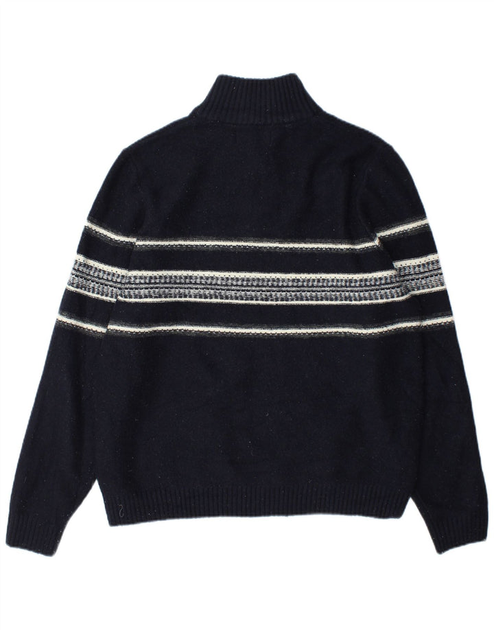 Marks & Spencer Mens Zip Neck Jumper Sweater Large Navy Blue Striped