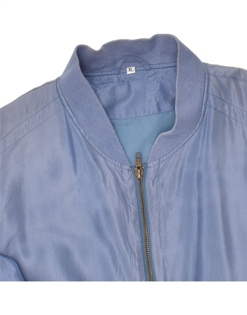 VINTAGE Mens Bomber Jacket UK 42 XL Blue Silk Vintage Vintage and Second-Hand Vintage from Messina Hembry 