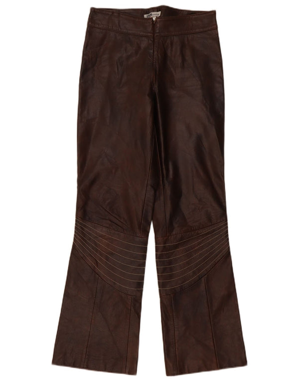 Vintage Womens Bootcut Leather Trousers UK 8 Small W28 L30 Brown Leather
