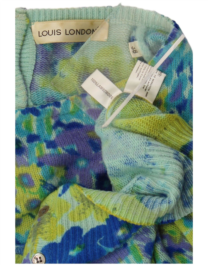 LOUIS LONDON Womens Cardigan Sweater EU 38 Medium Blue Animal Print