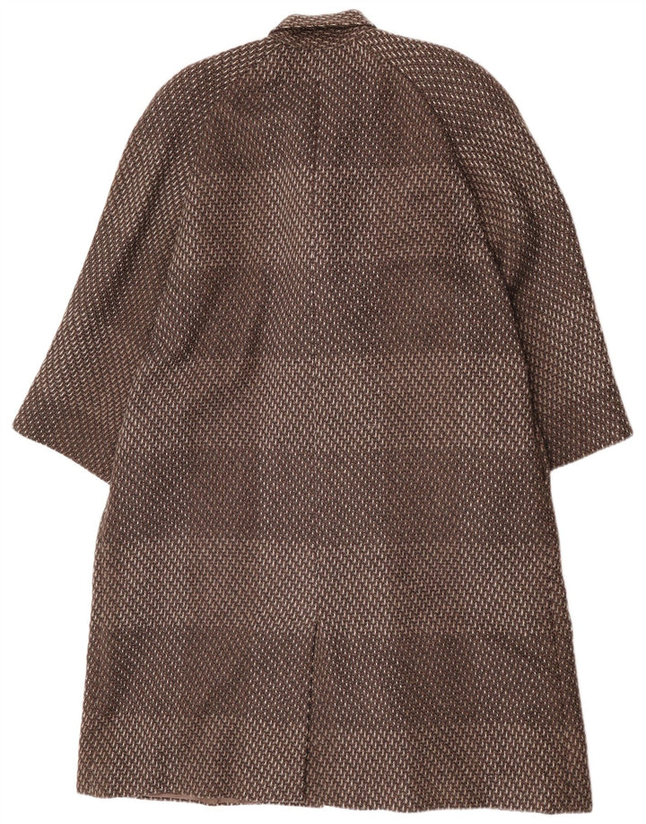Vintage Womens Overcoat EU 44 XL Brown Striped Wool