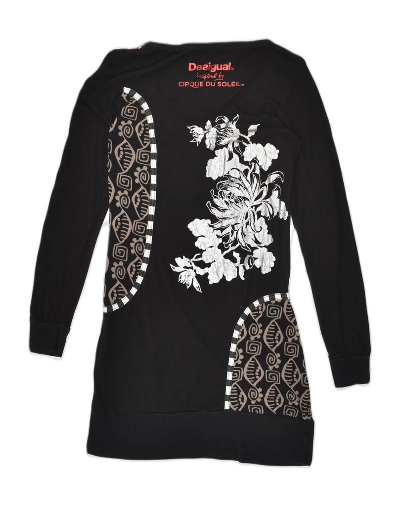 DESIGUAL Womens Long Sleeve Graphic T-Shirt Dress UK 12 Medium Black | Vintage Desigual | Thrift | Second-Hand Desigual | Used Clothing | Messina Hembry 