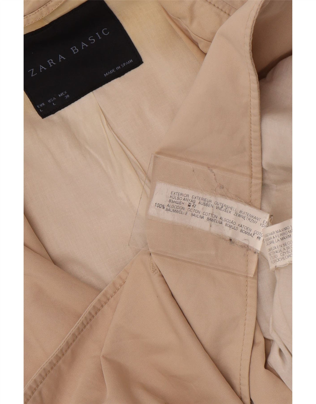 Zara Womens Short Trench Coat UK 16 Large Beige Cotton