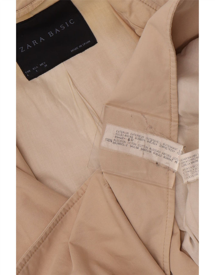 Zara Womens Short Trench Coat UK 16 Large Beige Cotton