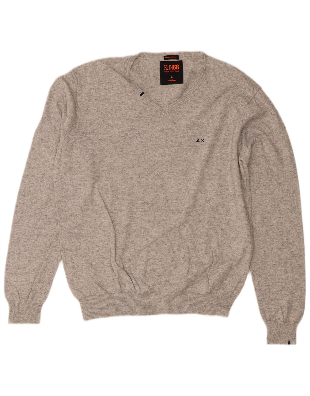 Sun68 Mens V-Neck Jumper Sweater Large Grey Cotton