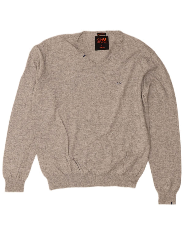 Sun68 Mens V-Neck Jumper Sweater Large Grey Cotton