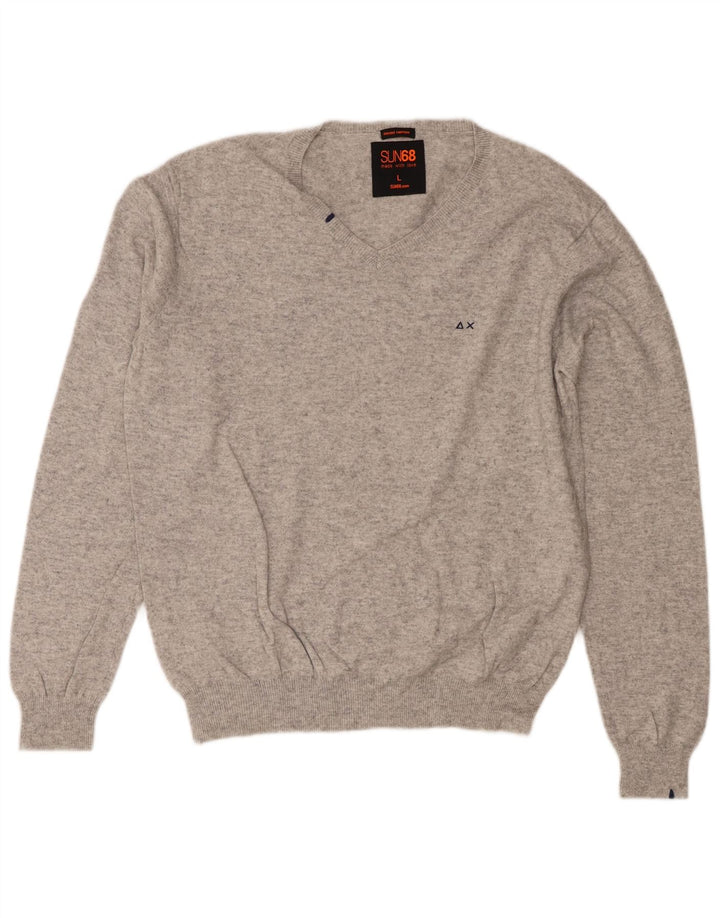 Sun68 Mens V-Neck Jumper Sweater Large Grey Cotton