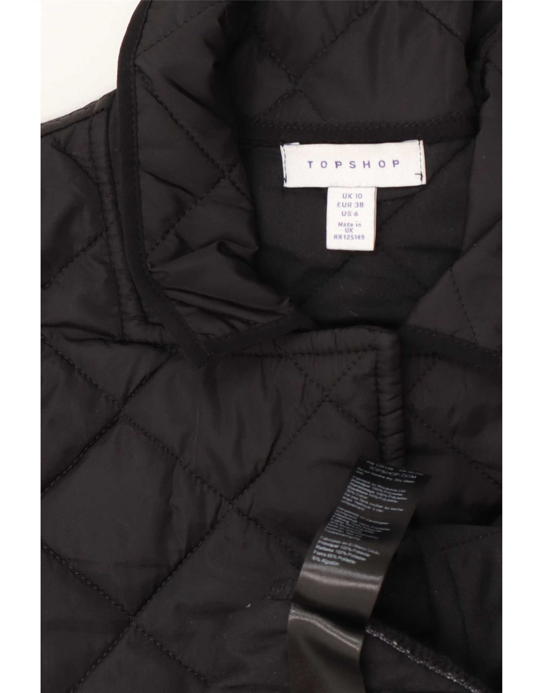Topshop Womens Short Sleeve Quilted Jacket UK 10 Small Black Polyester