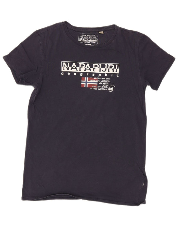 Napapijri Boys Geographic Graphic T-Shirt Top 13-14 Years Navy Blue Cotton