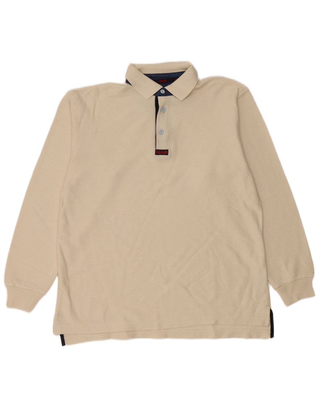 Slam Mens Long Sleeve Rugby Polo Shirt Medium Beige Cotton
