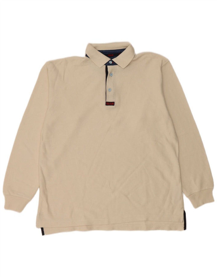 Slam Mens Long Sleeve Rugby Polo Shirt Medium Beige Cotton