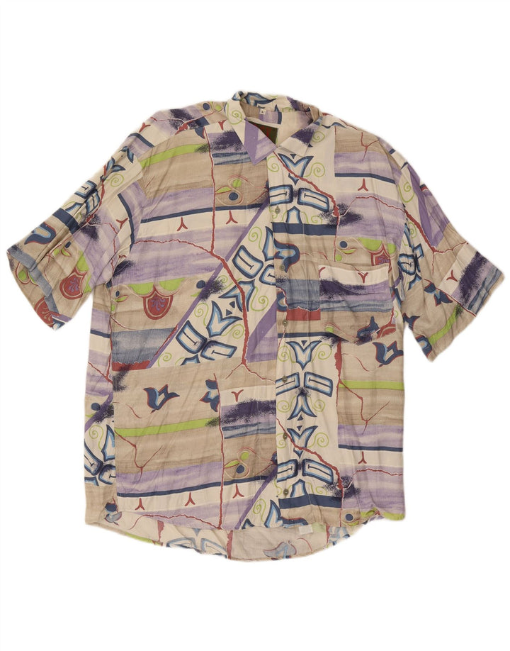 Vintage Mens Abstract Pattern Short Sleeve Shirt Large Multicoloured