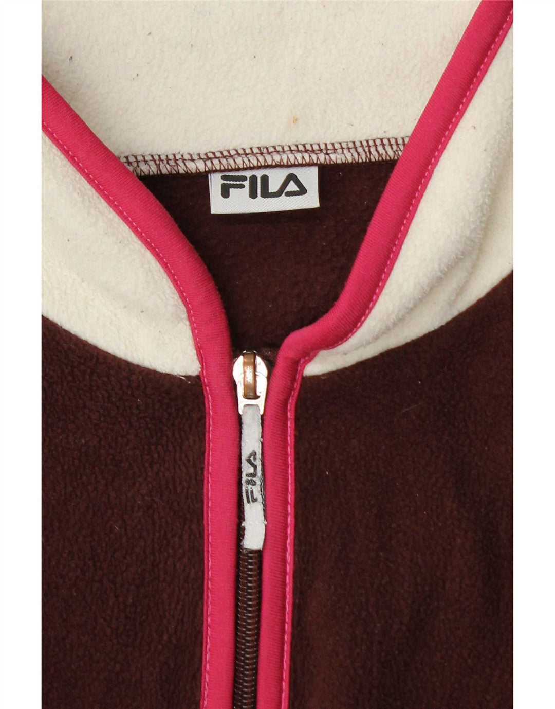 Fila Womens Fleece Jacket UK 16 Large Burgundy Colourblock