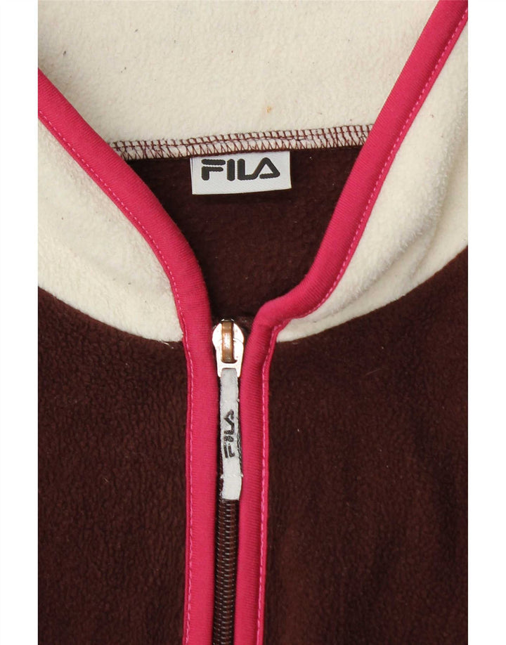 Fila Womens Fleece Jacket UK 16 Large Burgundy Colourblock