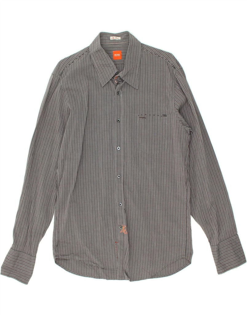 HUGO BOSS Mens Shirt Large Grey Striped Cotton | Vintage Hugo Boss | Thrift | Second-Hand Hugo Boss | Used Clothing | Messina Hembry 