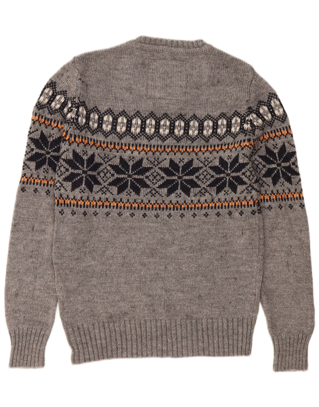 Superdry Mens Crew Neck Jumper Sweater Small Grey Fair Isle Acrylic