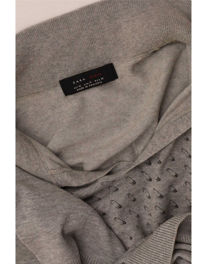 Zara Mens Abstract Pattern Polo Shirt Medium Grey