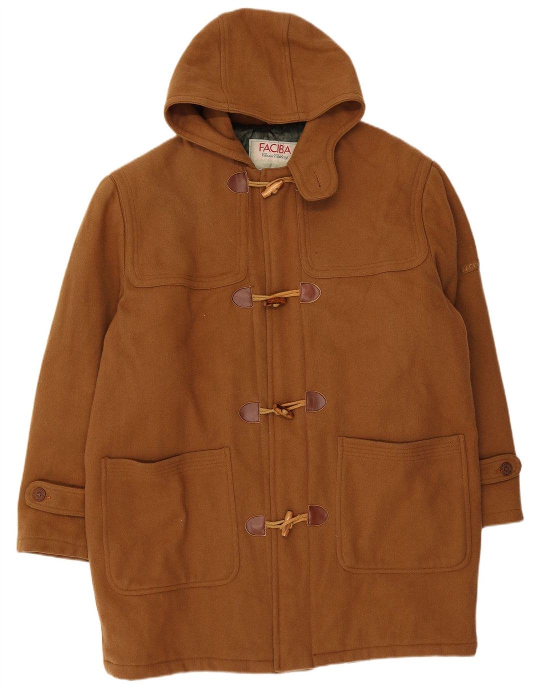 Faciba Mens Hooded Duffle Coat IT 50 Large Brown Wool