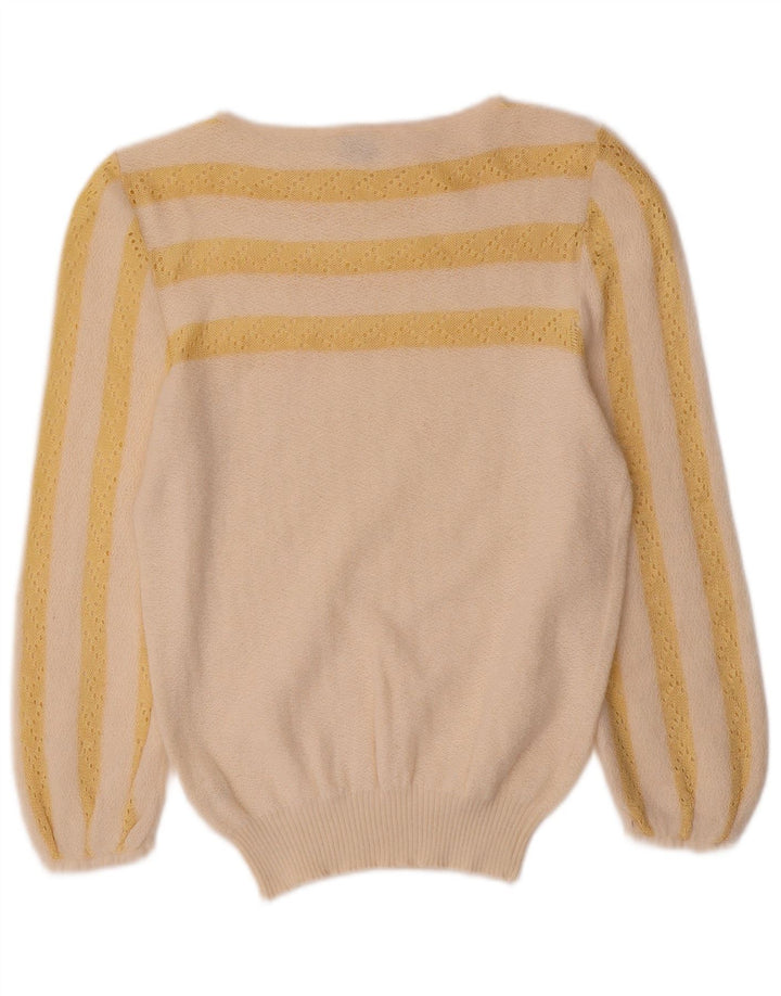 AWOBA Womens Boat Neck Jumper Sweater UK 12 Medium Off White Striped