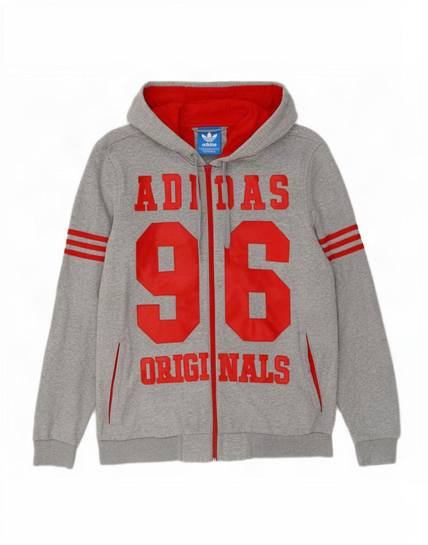 Adidas Mens Graphic Zip Hoodie Sweater Medium Grey Flecked Cotton