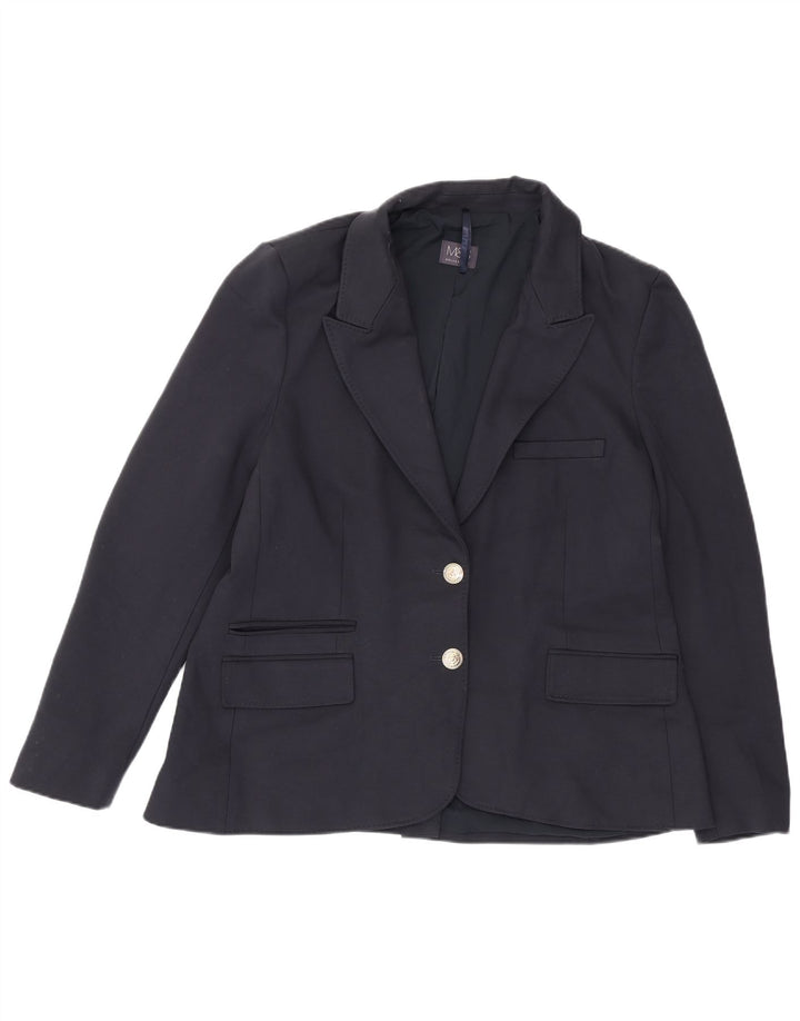 Marks & Spencer Womens 2 Button Blazer Jacket UK 16 Large Navy Blue Viscose