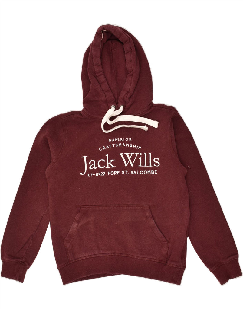 JACK WILLS Womens Graphic Hoodie Jumper UK 6 XS  Burgundy Cotton | Vintage Jack Wills | Thrift | Second-Hand Jack Wills | Used Clothing | Messina Hembry 