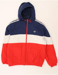 ADIDAS Mens Hooded Bomber Jacket UK 40 Large Navy Blue Colourblock