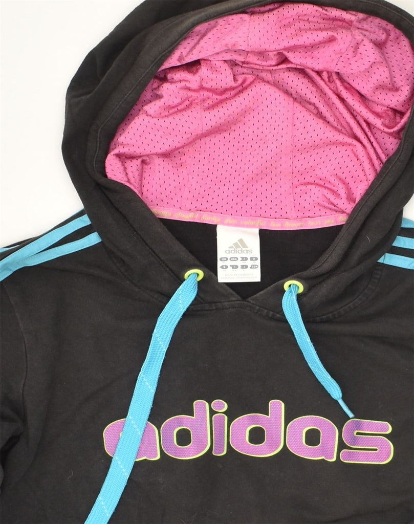 ADIDAS Womens Graphic Hoodie Jumper UK 12 Medium  Black Cotton | Vintage Adidas | Thrift | Second-Hand Adidas | Used Clothing | Messina Hembry 