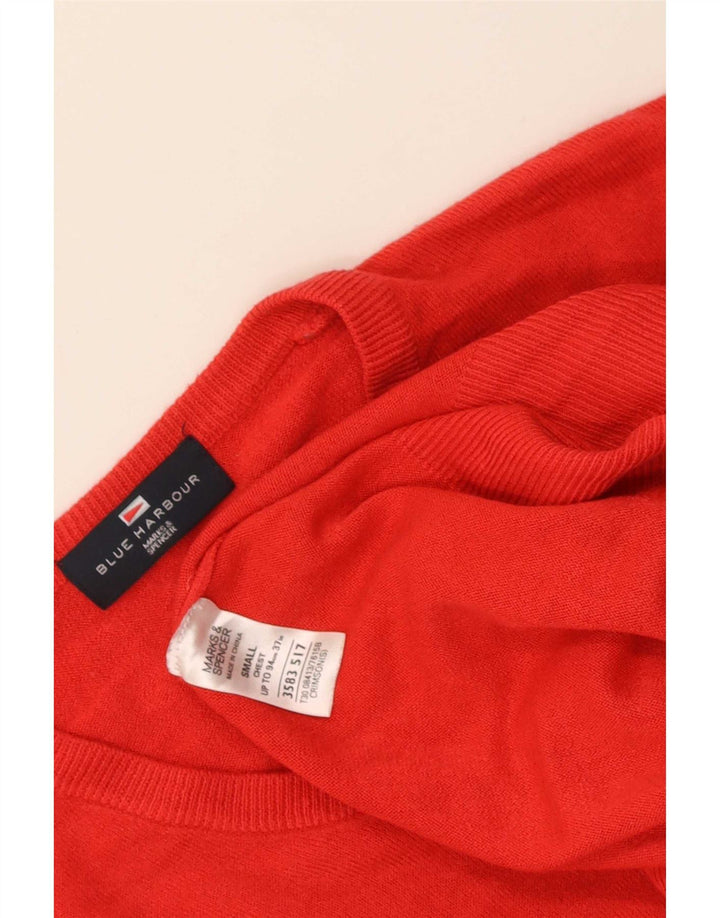 Marks & Spencer Mens Blue Harbour V-Neck Jumper Sweater Small Red Acrylic