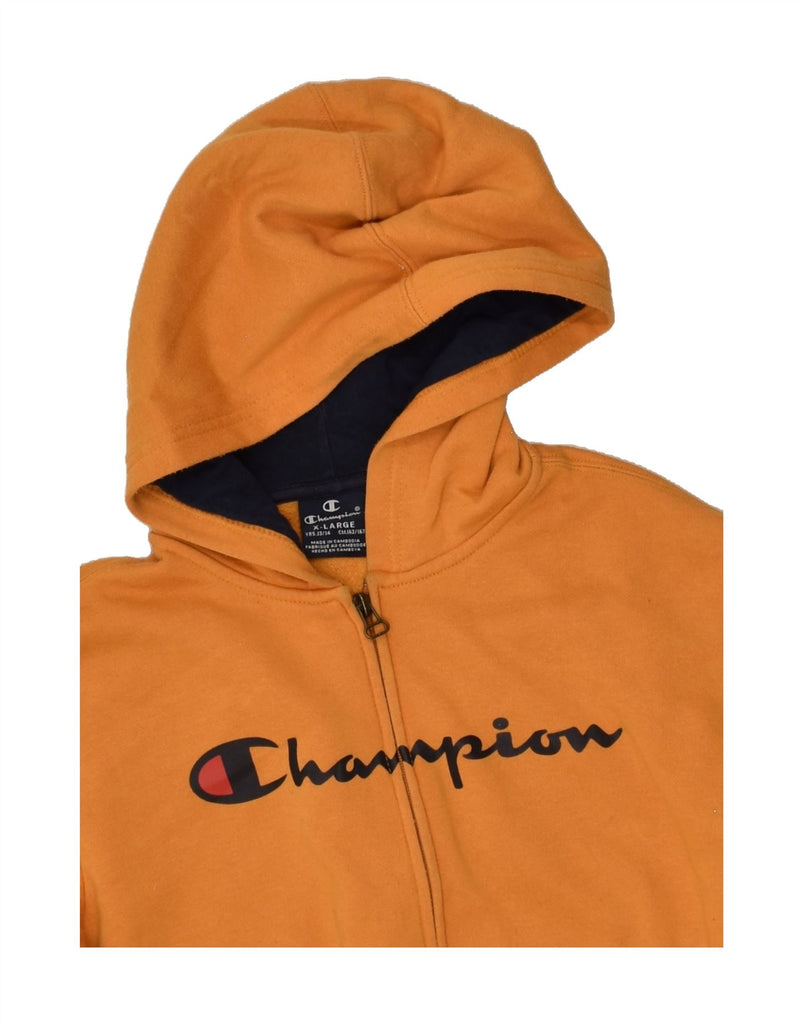 CHAMPION Boys Graphic Zip Hoodie Sweater 13-14 Years XL Orange Cotton | Vintage Champion | Thrift | Second-Hand Champion | Used Clothing | Messina Hembry 