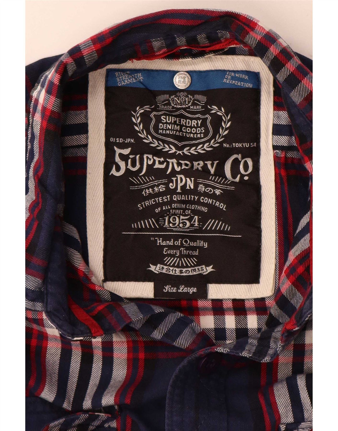 Superdry Mens Flannel Shirt Large Navy Blue Plaid Cotton
