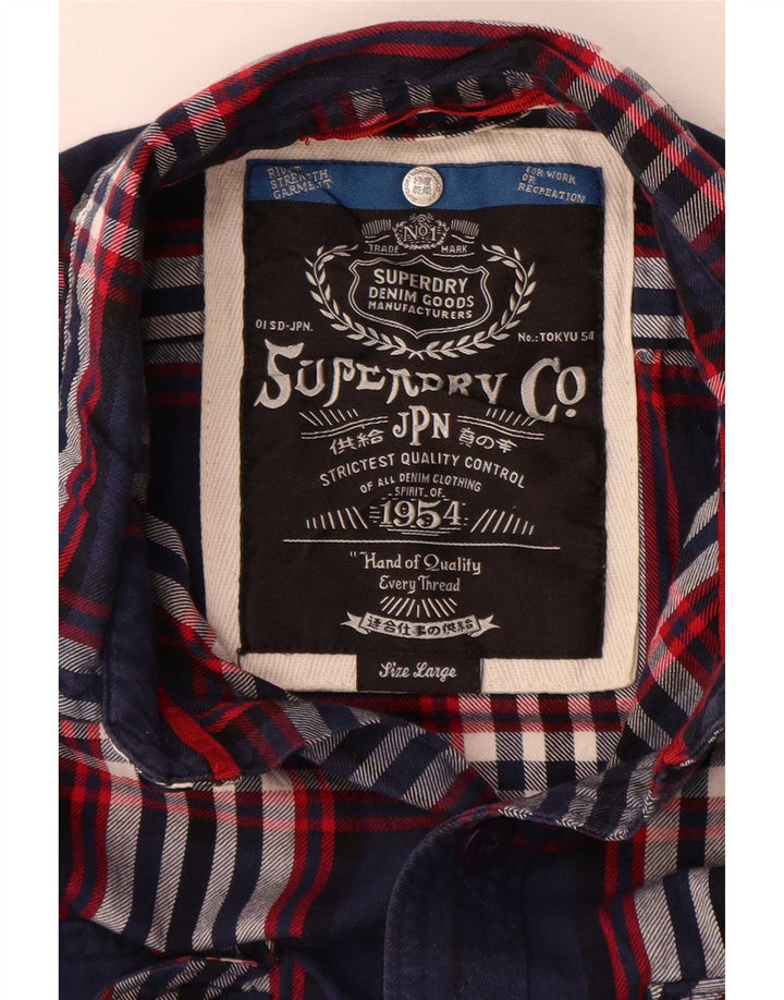 Superdry Mens Flannel Shirt Large Navy Blue Plaid Cotton