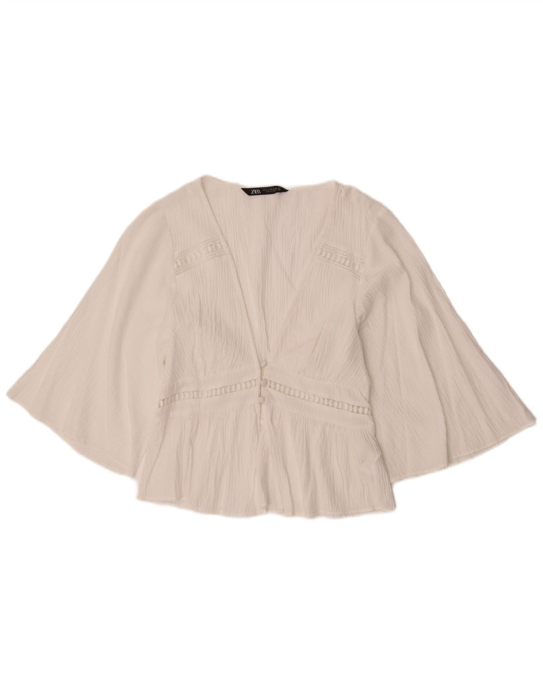 Zara Womens 3/4 Sleeve Shirt Blouse UK 12 Medium White Polyester