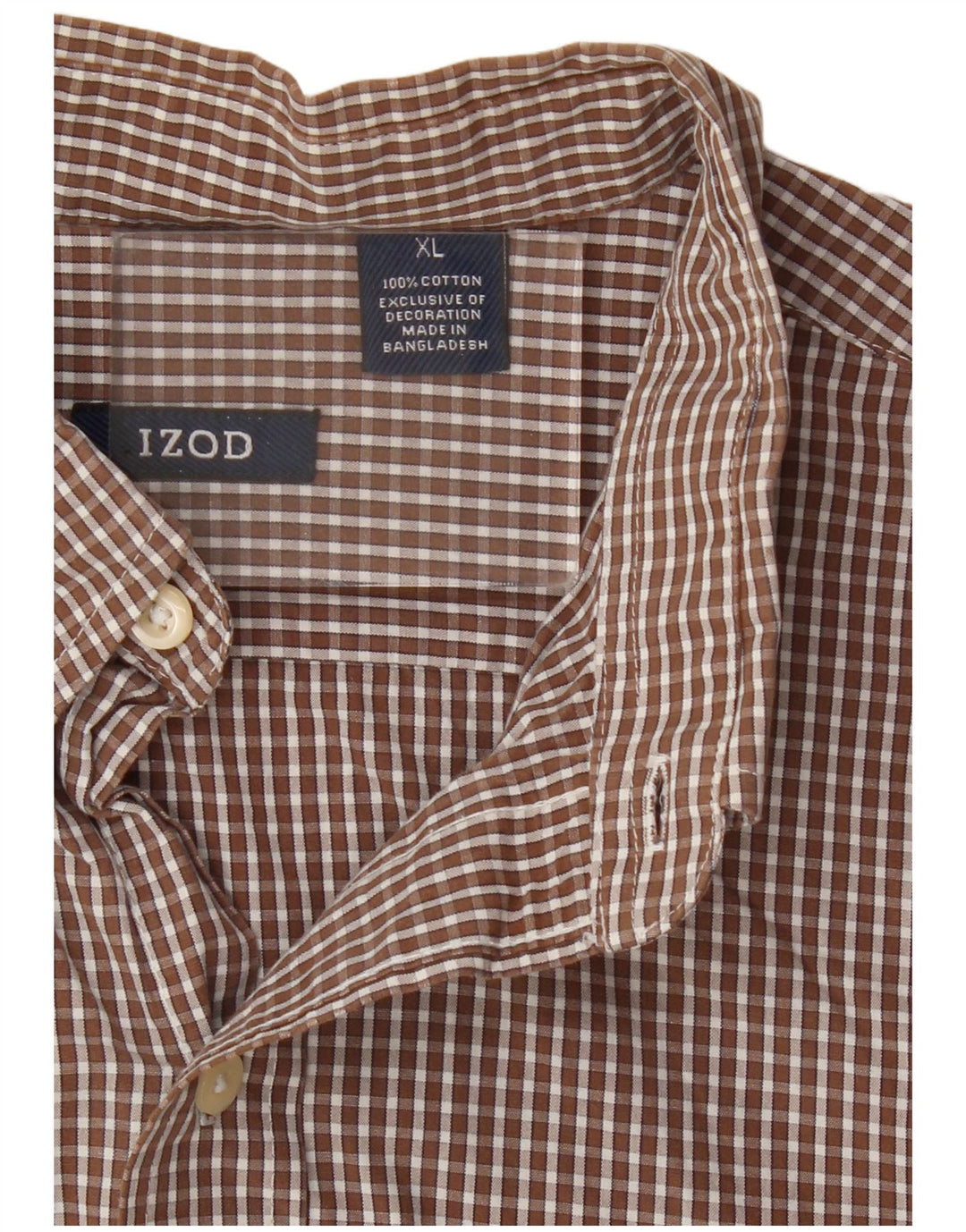 Izod Mens Shirt XL Brown Check Cotton