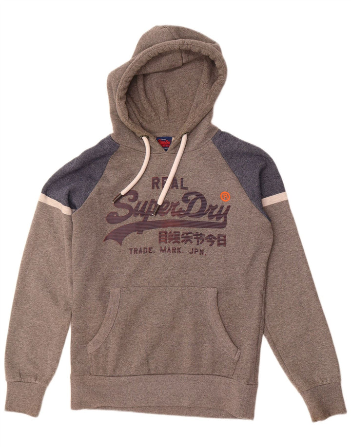Superdry Mens Graphic Hoodie Jumper Medium Grey Colourblock Cotton