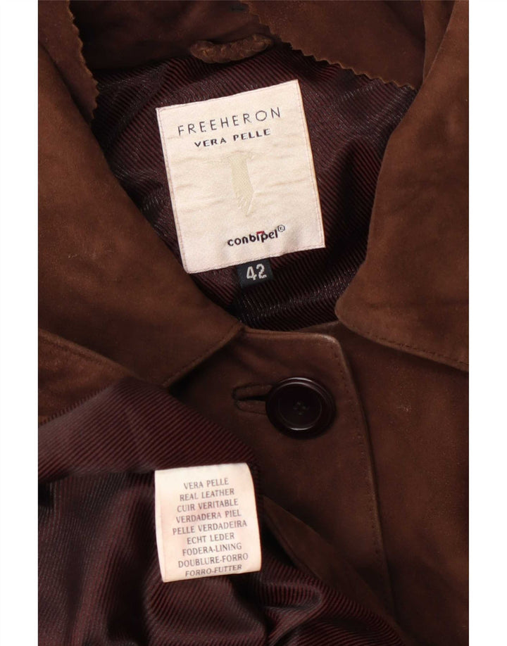 Conbipel Womens Free Heron Suede Overcoat IT 42 Medium Brown Leather